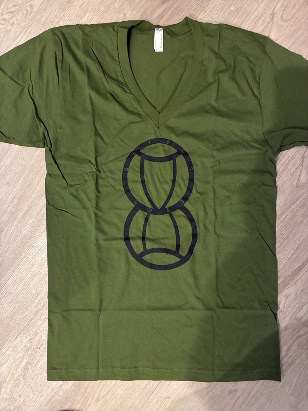Men's V-Neck Graphic T-Shirt - Olive Green bright eyes band tee
